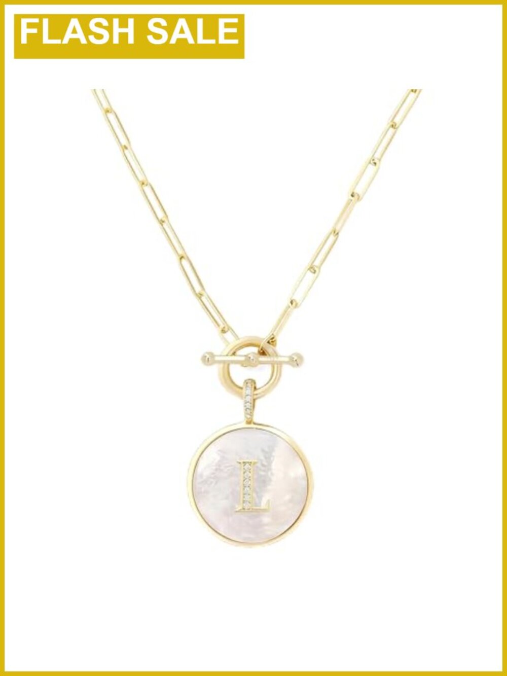 18K Gold Plated Initial Necklace Natural Crushed Mother of Pearl Medallion